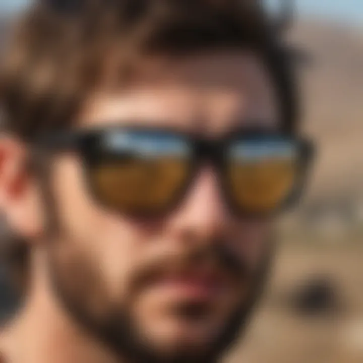 A group of extreme sports enthusiasts gathered, showcasing their mirrored Wayfarers and diverse styles.