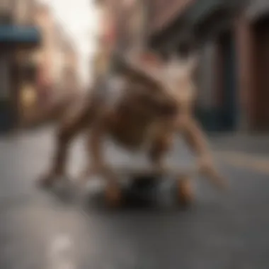 Dynamic shot of Dragon skateboard in action on a street