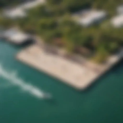 Aerial view of a vibrant cable park in Miami showcasing wakeboarders in action