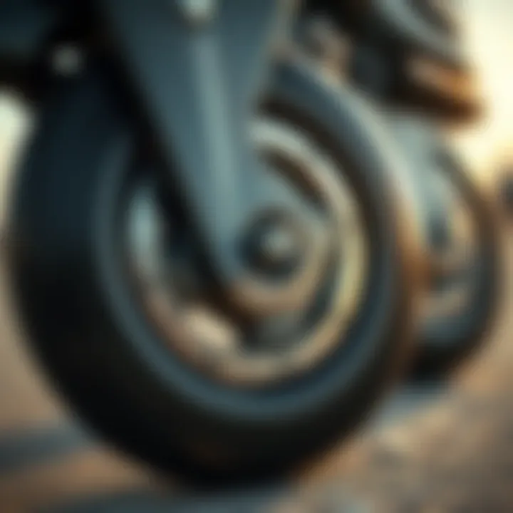 Close-up of roller blade wheels and bearings