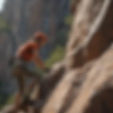 Climber assessing rock formations before a climb