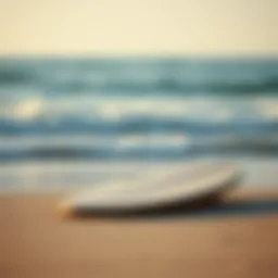 A beautifully crafted wooden skimmer board on a beach