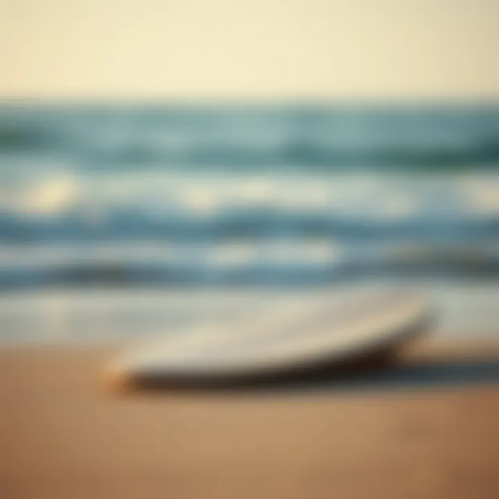 A beautifully crafted wooden skimmer board on a beach