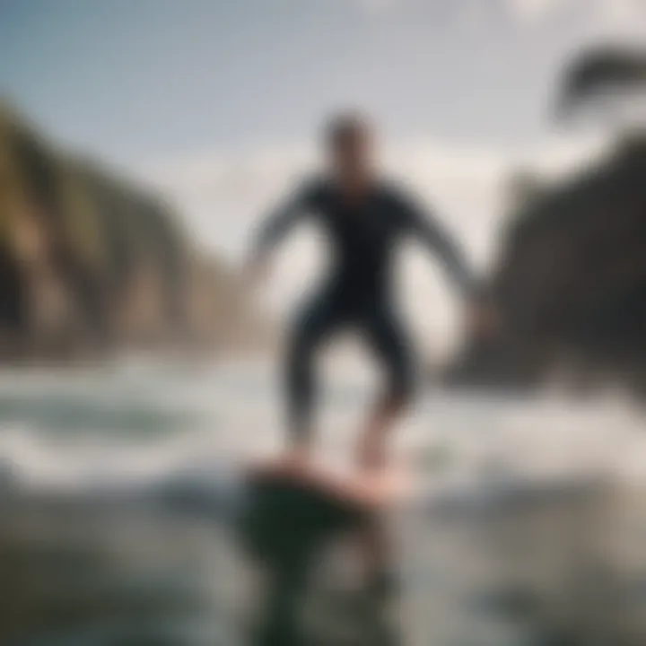 Surfer riding on an electric fin surfboard