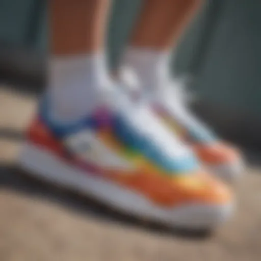 Vibrant tie-dye pattern on Fila Disruptor sneakers