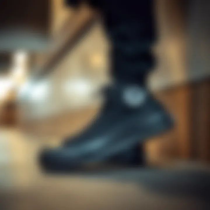 Fashionable outfit featuring full black platform Converse