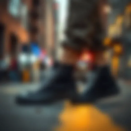 Stylish full black platform Converse on urban street