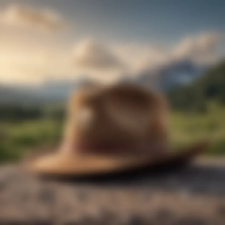 A stylish display of the Goorin Bros Cash Cow Hat against a scenic outdoor backdrop.