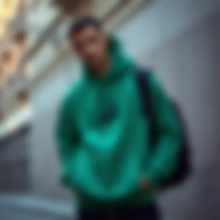 Urban Style Featuring the Green Billabong Hoodie Fashionable styling of the hoodie in an urban setting