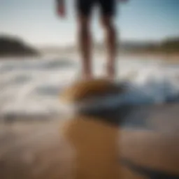 A close-up view of the hybrid skimboard showcasing its unique design features