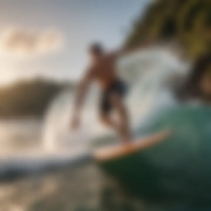 A hybrid skimboard gliding over water, demonstrating performance