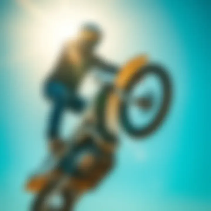 A rider performing a stunt in bright sunlight with super black sunglasses
