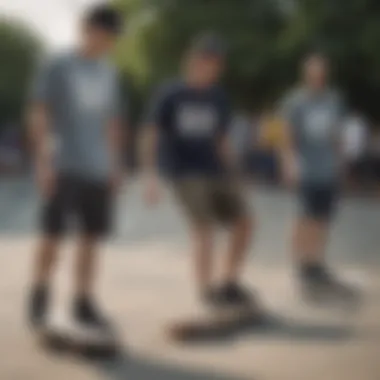 A group of extreme sports enthusiasts wearing Vans t-shirts at a skate park