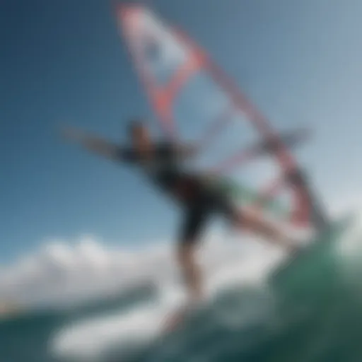 A dynamic windsurfing scene showcasing the thrill of the sport on azure waters