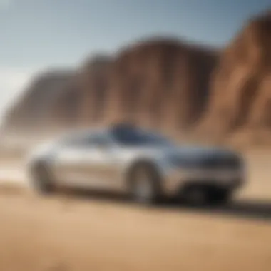 A sleek land yacht gliding across a sandy beach