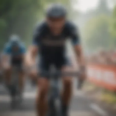 A cyclist crossing the finish line, celebrating their achievement