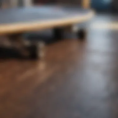 Close-up of skateboard deck materials and construction details