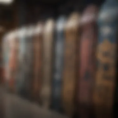 Skateboard decks lined up in a store, highlighting brand diversity