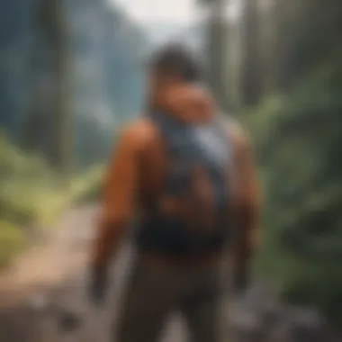 Adventurer Embracing the Outdoors with a Mini Backpack An adventurer wearing a mini backpack during a hike