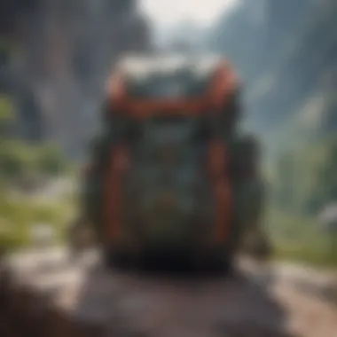 Mini Backpack in an Adventurous Outdoor Setting A rugged landscape with a mini backpack resting on a rock