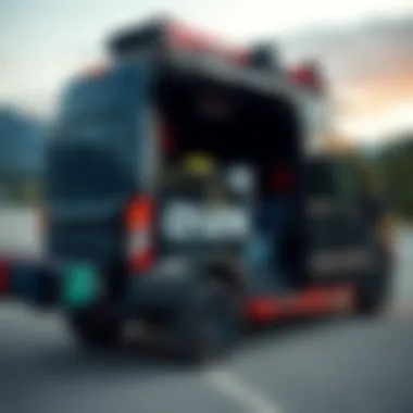 Black Van with Extreme Sports Gear Black van showcasing extreme sports equipment
