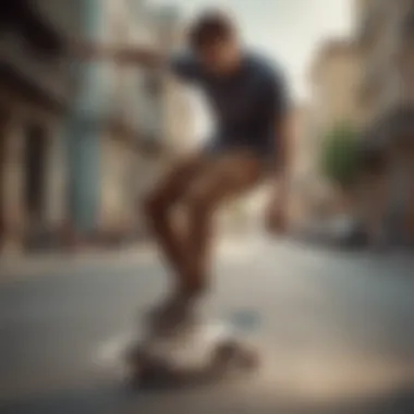 An athlete using the New Balance Tiago while skateboarding, capturing its performance