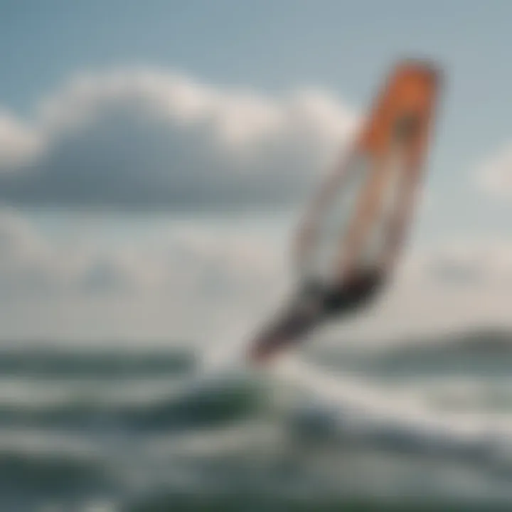 A panoramic view of kiteboarders riding the waves