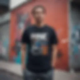 A vibrant Nike skateboarding t-shirt displayed against a graffiti backdrop.