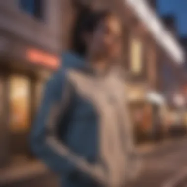 Athletic Style in Urban Environment Athletic styling featuring the Nike sweatshirt in an urban setting.