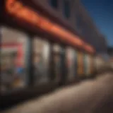 A panoramic view of Riverhead Outlet Mall showcasing its vibrant storefronts