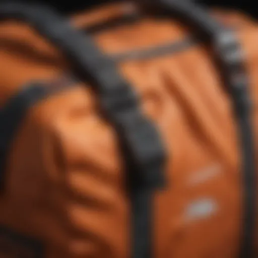 A close-up view of the durable fabric used in the Patagonia duffle, showcasing its robustness.