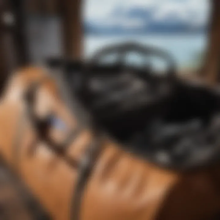 The spacious interior of a Patagonia duffle, highlighting its organizational features.