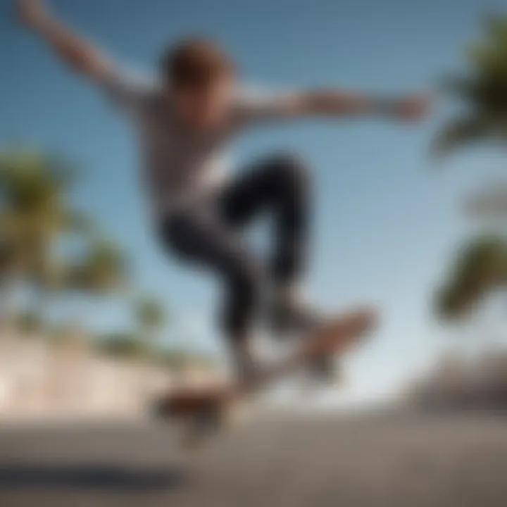 Skateboarder performing a trick mid-air