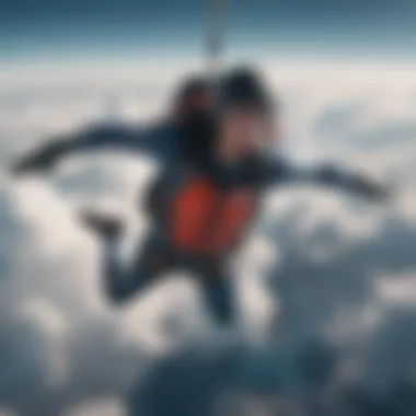 A skydiver soaring through the sky against a backdrop of clouds