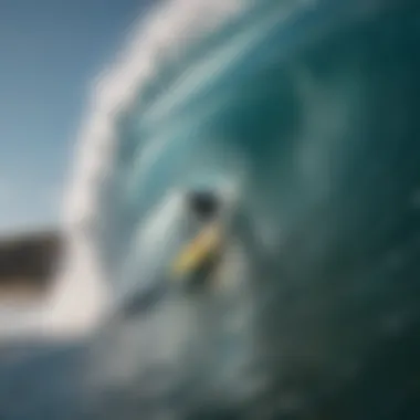 Surfing: Conquering the Ocean's Power A surfer riding a massive wave with perfect form