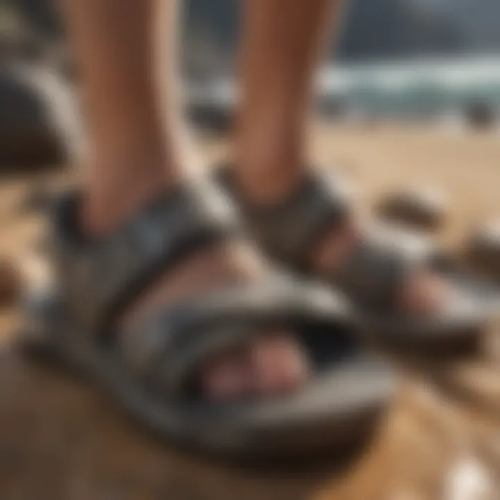 Close-up view of Reef Vista Hi sandals showcasing their innovative design features.