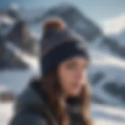 Stylish Roxy beanie showcased against a snow-covered mountain backdrop.