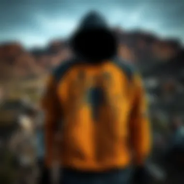 Scorpion Hoodie in Rugged Outdoor Setting The scorpion hoodie displayed against a backdrop of rugged outdoor terrain.