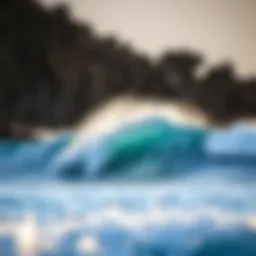 Vibrant waves crashing against rocky coastline