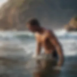 Surfer rinsing off after a session