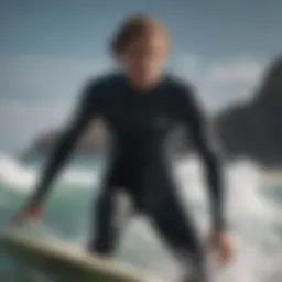 Dynamic surfer showcasing a black zip-up in action