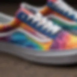 Close-up of vibrant tie dye pattern on Vans Old Skool sneakers