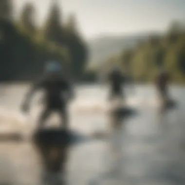 A group of wakeboarders enjoying a sunny day on the lake
