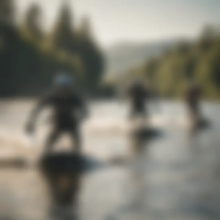 A group of wakeboarders enjoying a sunny day on the lake