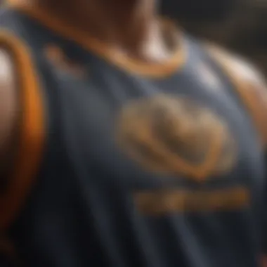 Detail of the Warrior logo and design elements on the jersey.