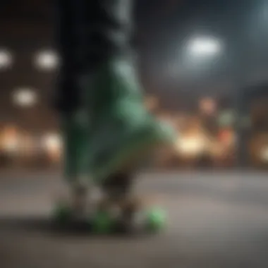 Performance Impact of Green Skate Shoes Skateboarder performing tricks while wearing green skate shoes.