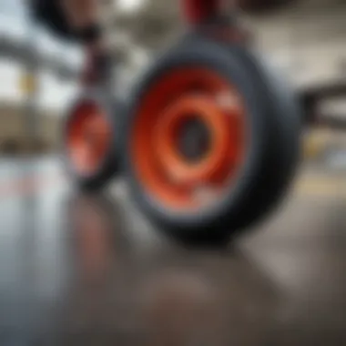 A close-up view of Landyachtz longboard wheels highlighting their performance