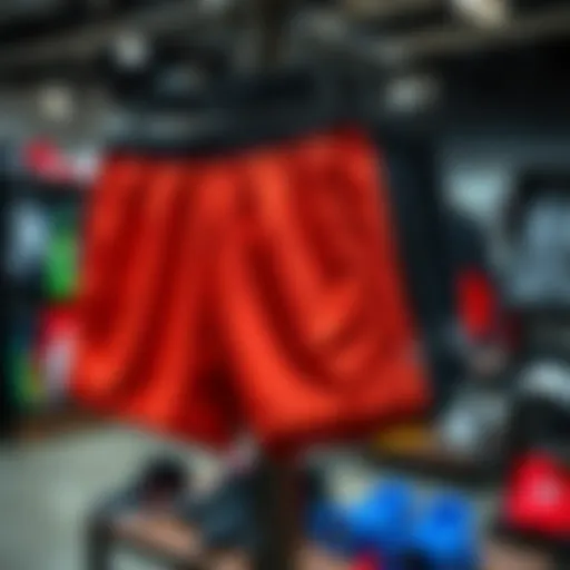 Stylish athletic shorts on display in a retail setting