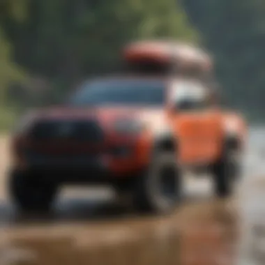 A well-maintained Toyota Tacoma with a paddle board rack ready for adventure