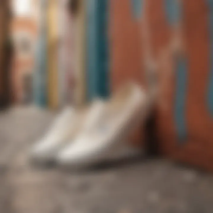 Vans Authentic Cream sneakers featured in a vibrant street art setting